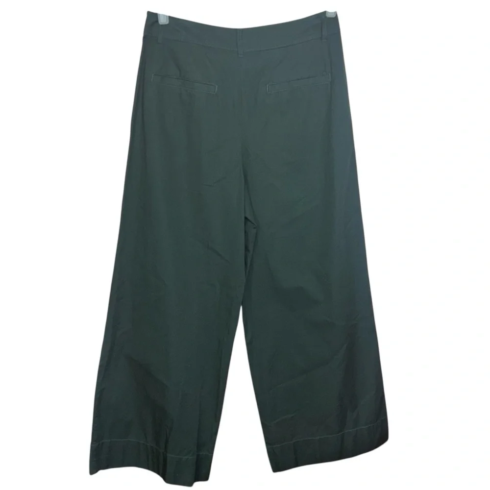 Loft Cotton Poplin Trousers Ultra Wide Leg Pleated Alpine Green Women’s Size 6